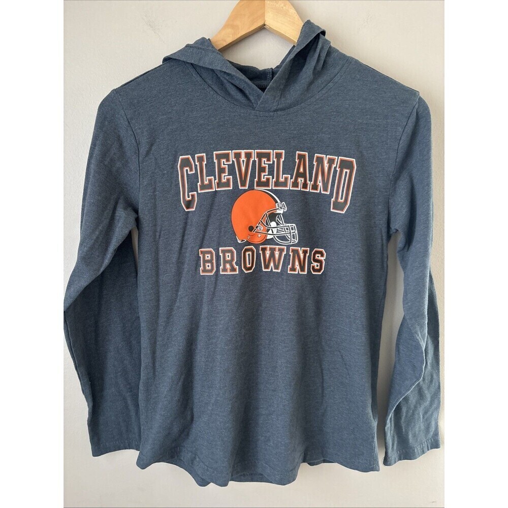 NFL Cleveland Browns Kids Hooded Long Sleeve Shirt Gray Size M 10/12